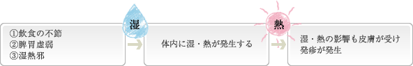 湿熱の影響を受け皮膚の状態が悪くなる